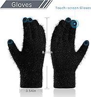 Vista 4 de ecodudo Conjunto de bufanda y gorro de invierno para mujer, conjunto de guantes para pantalla táctil con pompón para mujer