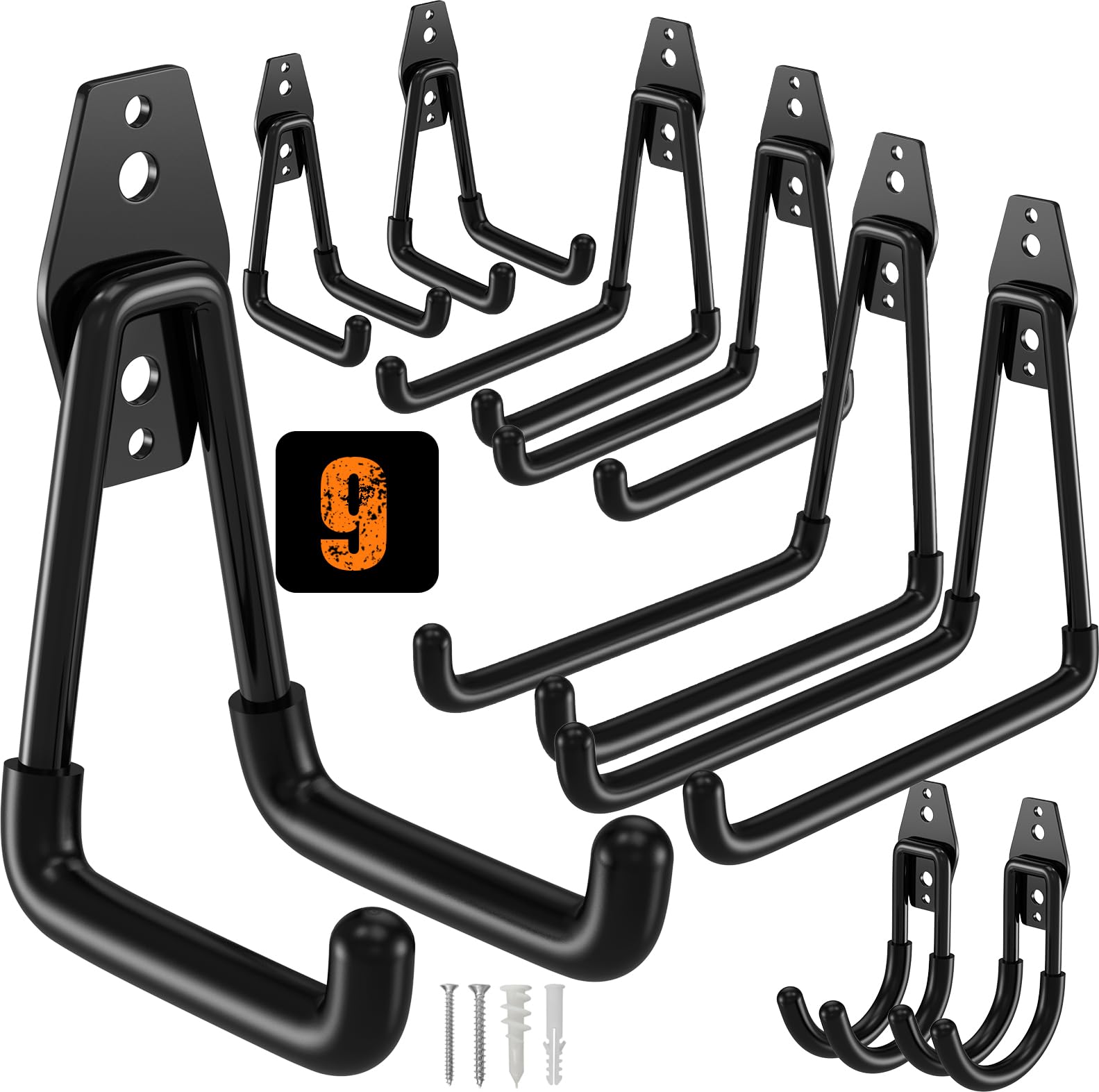 QcoQce9 Pack Garage Hooks Heavy Duty,Utility Garage Wall Mount Storage Hooks, Garage Organization and Tool Hangers for Bike, Ladder Hanging, Ropes, Garden Tools and Bulky Items