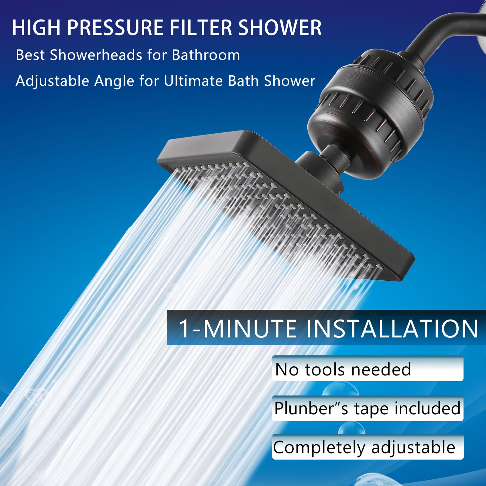 set soffione doccia filtrato ad alta pressione, filtro a pioggia da 15,2 cm, per acqua dura, soffione quadrato universale, filtraggio a 20 fasi, rimuove le impurità per la pelle ringiovanita di