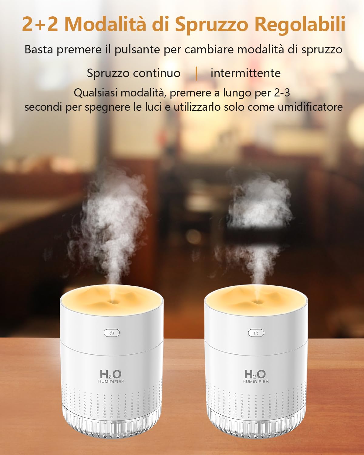 LKV Umidificatore d'aria per camera da letto Umidificatori USB portatili da tavolo per la casa con luce notturna soffusa-2 modelli di spruzzo-Facile da usare