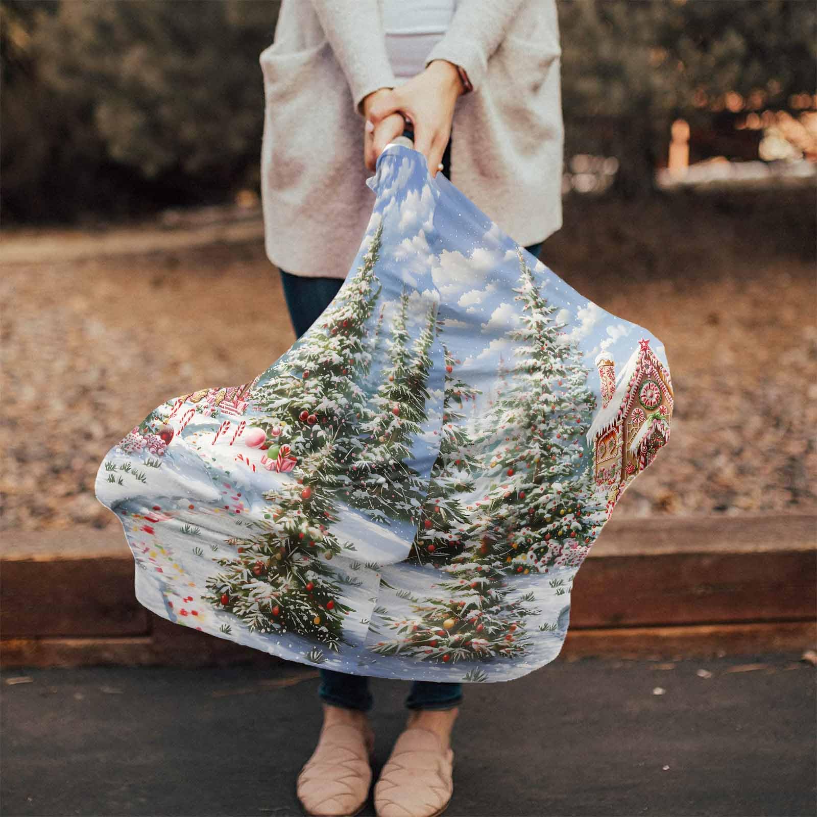 Nursing Cover for Breastfeeding Scarf, Dreamy Candy House Xmas Tree Forest Trod Baby Car Covers Super Soft Multi Use for Canopy Shopping Cart Cover Blanket Stroller Cover
