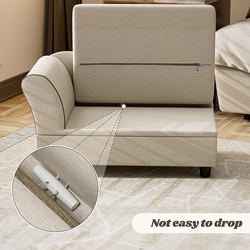 Miniatura 3 de Sofá para mascotas, cómodo sofá de tela de lino para perros con caja de almacenamiento extraíble y lavable, sofá cama para perros pequeños y