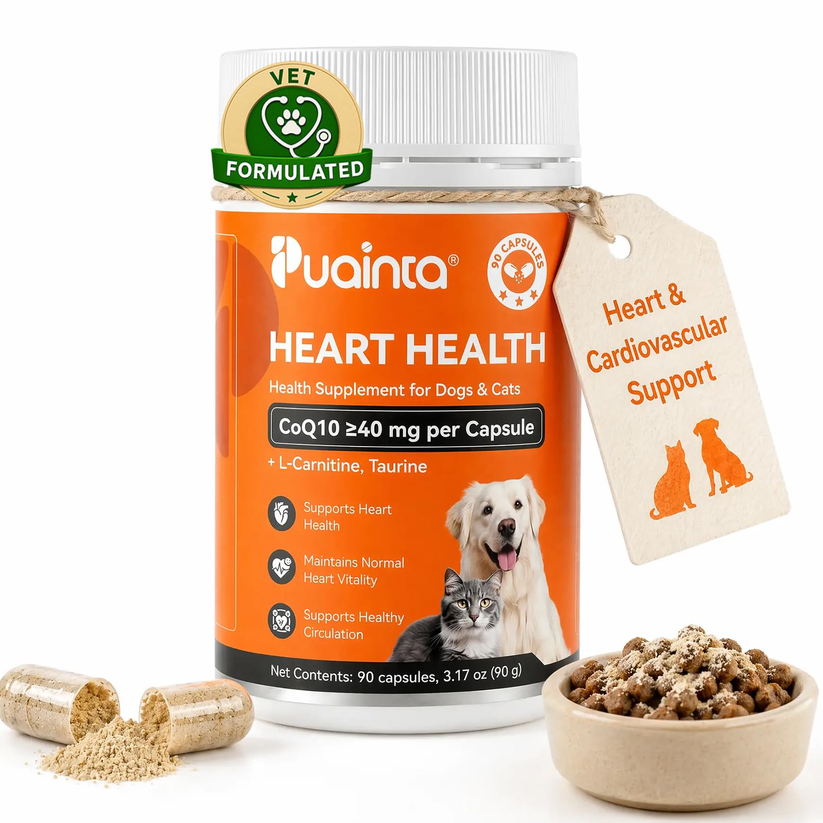 PUAINTA Heart Support for Dogs & Cat, CoQ10,Taurine,L-Arginine,L-Carnitine
