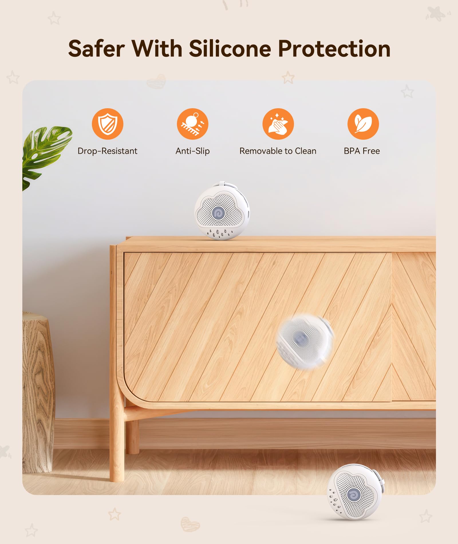 Macchina Rumori Bianchi per Neonato D11Max+ con Copertura in Silicone Senza BPA, 21 Suoni Rilassanti, Macchina Rumore Bianco con Copertura in Silicone Durevole & A Prova di Caduta per Bambini Attivi