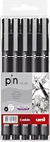 Caneta Técnica Pin Fine Line, Uni-Ball, Preta, Estojo c/5 unidades (0.1, 0.2, 0.3, 0.5 e 0.8 mm)