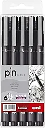 Caneta Técnica Pin Fine Line, Uni-Ball, Preta, Estojo c/5 unidades (0.1, 0.2, 0.3, 0.5 e 0.8 mm)