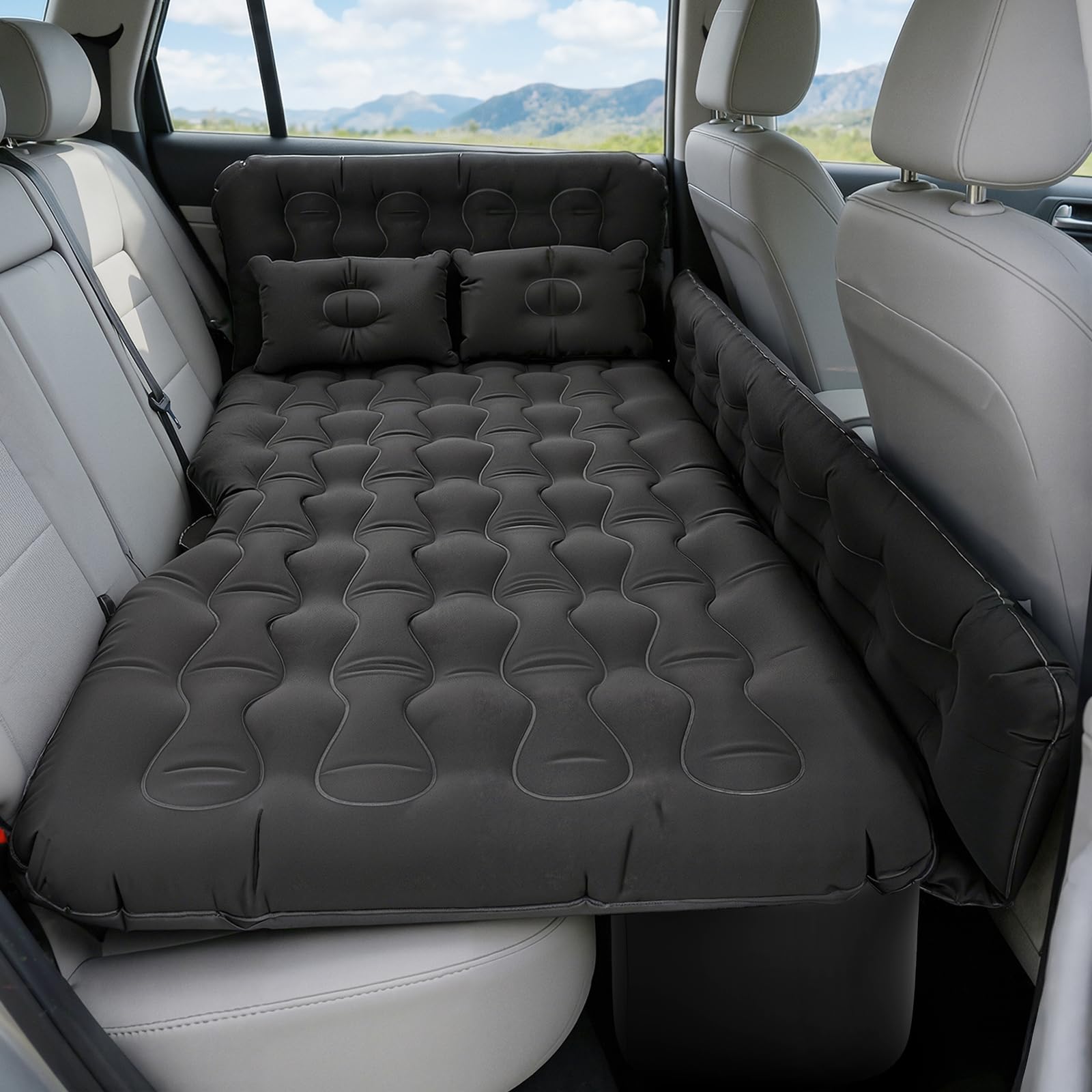 Luftmatratze Auto, 175x105CM SUV Aufblasbare Matratze, Matratze Kofferraum mit Luftpumpe, 2 Kissen & 2 Lückenfüller, Tragbares Doppelseitiges Dickeres Autobett, Reisecamping im Freien
