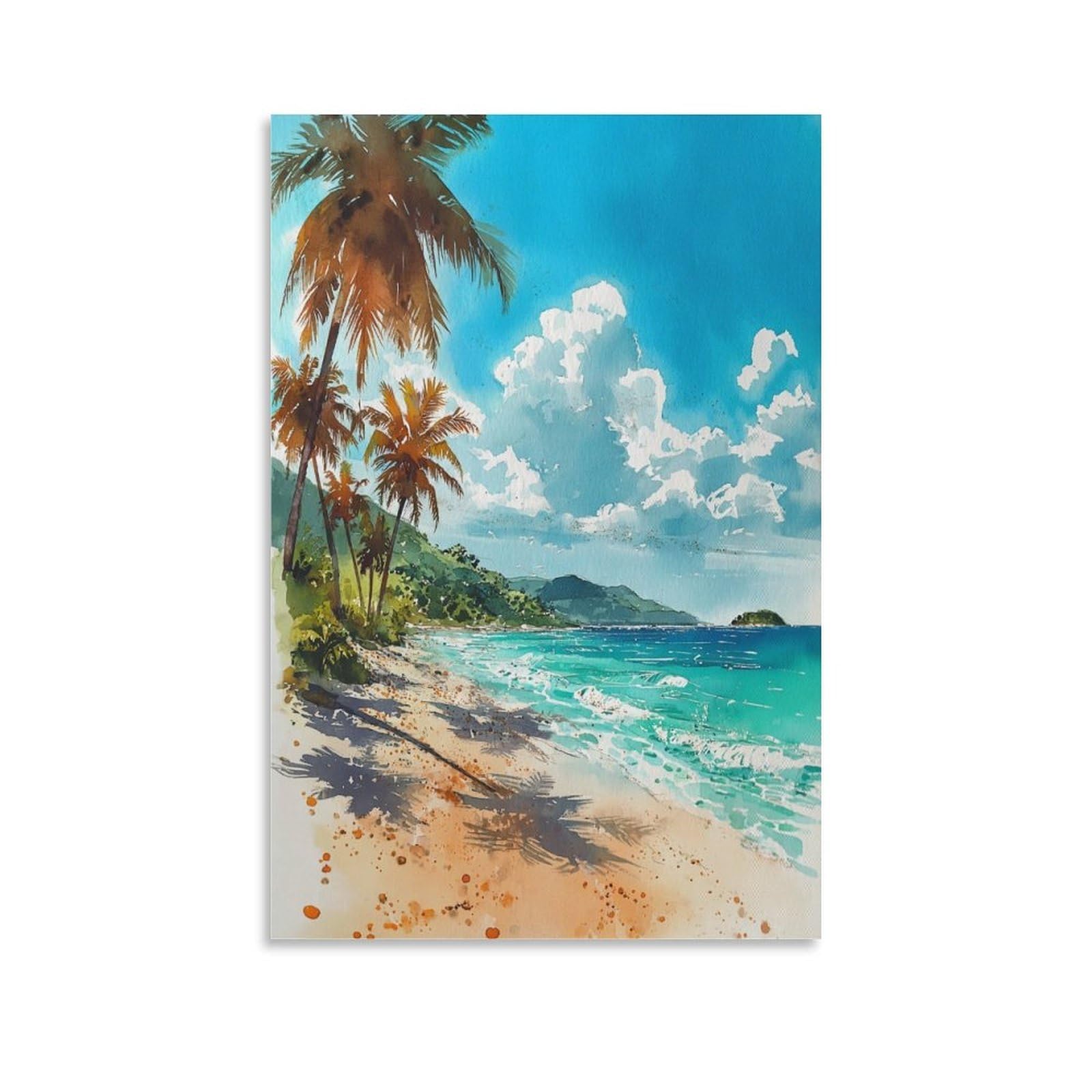 LCYNNH Belize Beach Watercolor Painting Caribbean Travel Art 12x18inch(30x45cm) Print Home Bedroom Office Living Room Decor Canvas