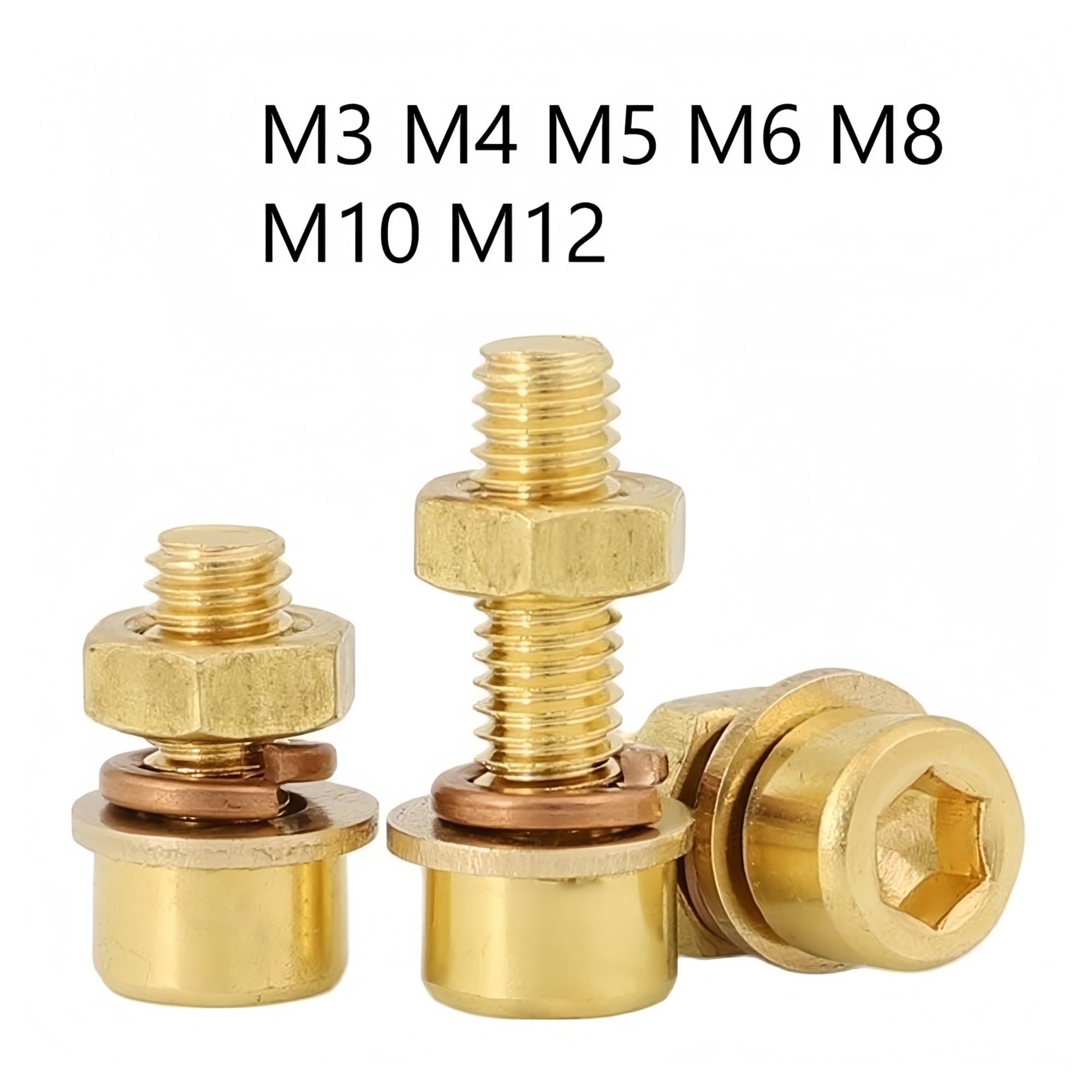 Reines Kupfer M3 M4 M5 M6 M8 M10 M12 Innensechskantschrauben, Schrauben, Unterlegscheiben, Muttern(M12x20mm 2sets)