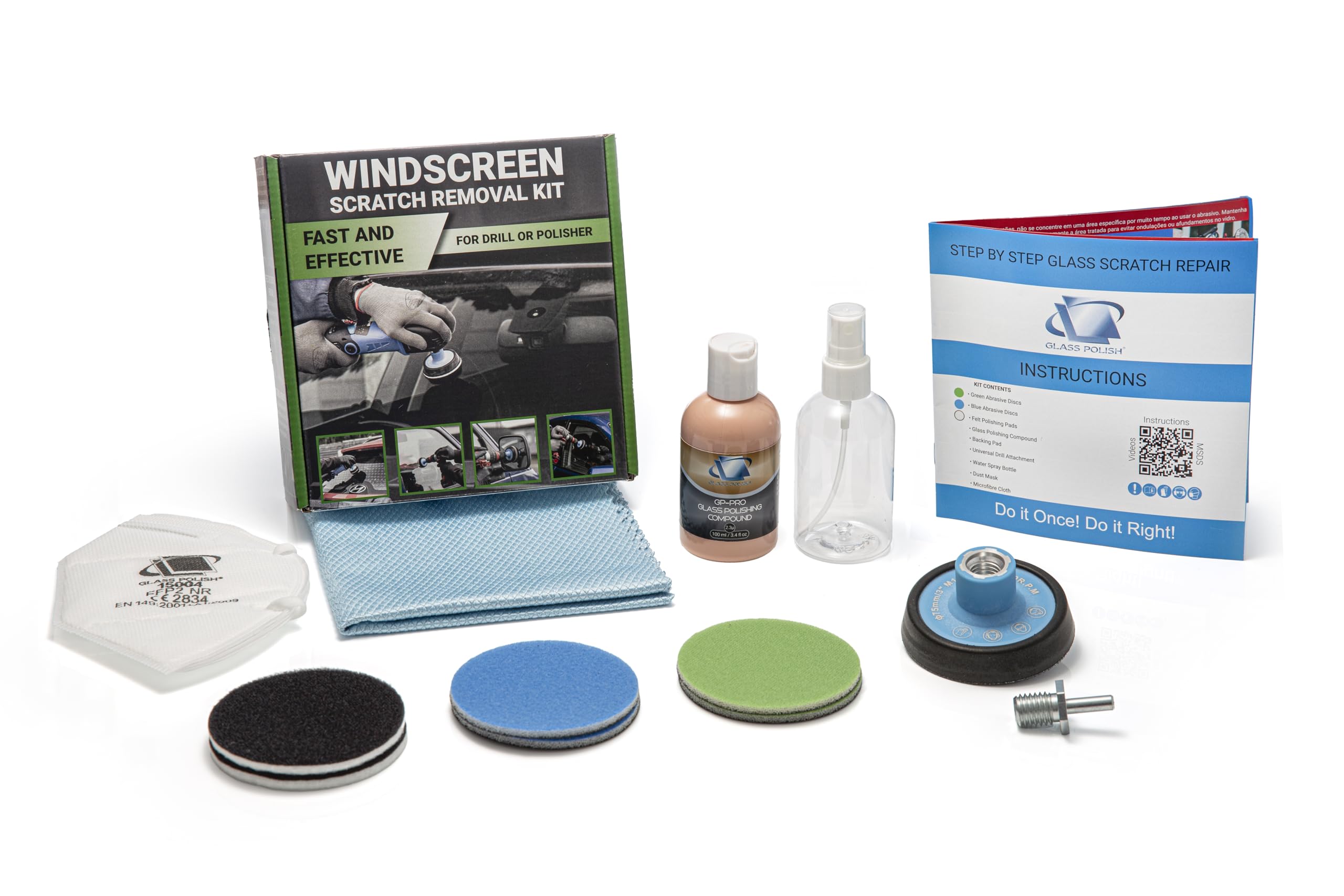 GLASS POLISH DIY 75mm Windschutzscheiben-Kratzentfernungskit für alle Autoscheiben – Entfernt tiefe Kratzer, Scheibenwischer-Schäden & Trübung – Stellt klare Sicht wieder her