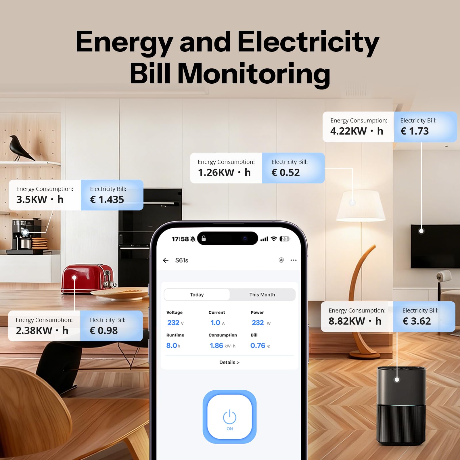 SONOFF S61s Inteligentne Gniazdko WiFi 16A/3840W – Zdalne Sterowanie & Sterowanie Głosem, Monitor Energii, Timer, Matter-kompatybilne z Alexa, Google i Apple Home (Zestaw 4 sztuki)
