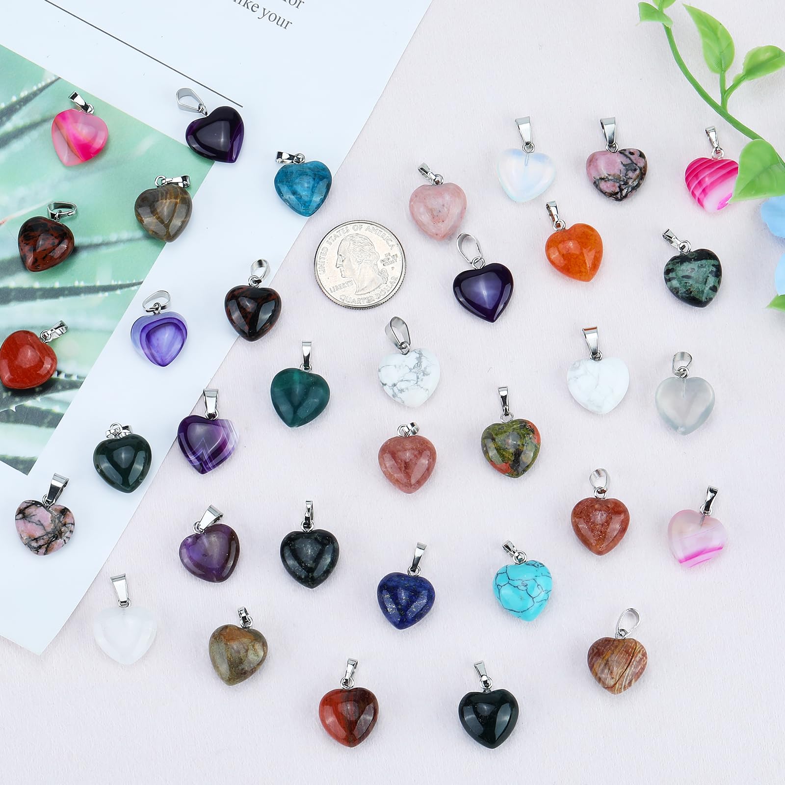 BEEFLYING 10 Pcs Natural Gemstone Heart Pendant Charms Strawberry Quartz Charms Healing Stone Pendants for Jewelry Making Crafts Supplies - Image 4