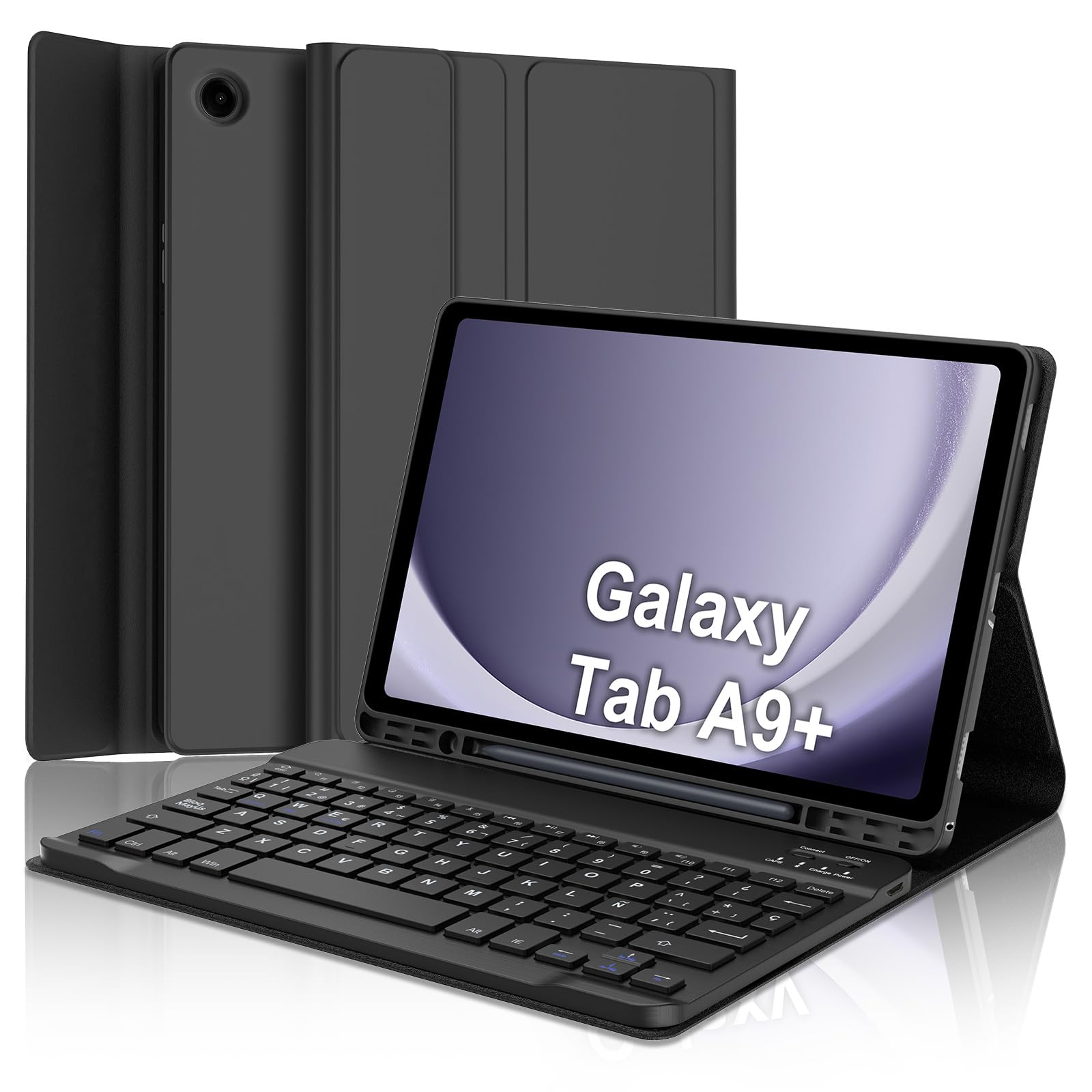IVEOPPE Teclado Samsung Galaxy Tab A9 Plus 11 Pulgadas 2023, Funda Teclado Español Ñ Bluetooth Desmontable para Samsung Galaxy A9+ (SM-X210/X216/X218), Negro