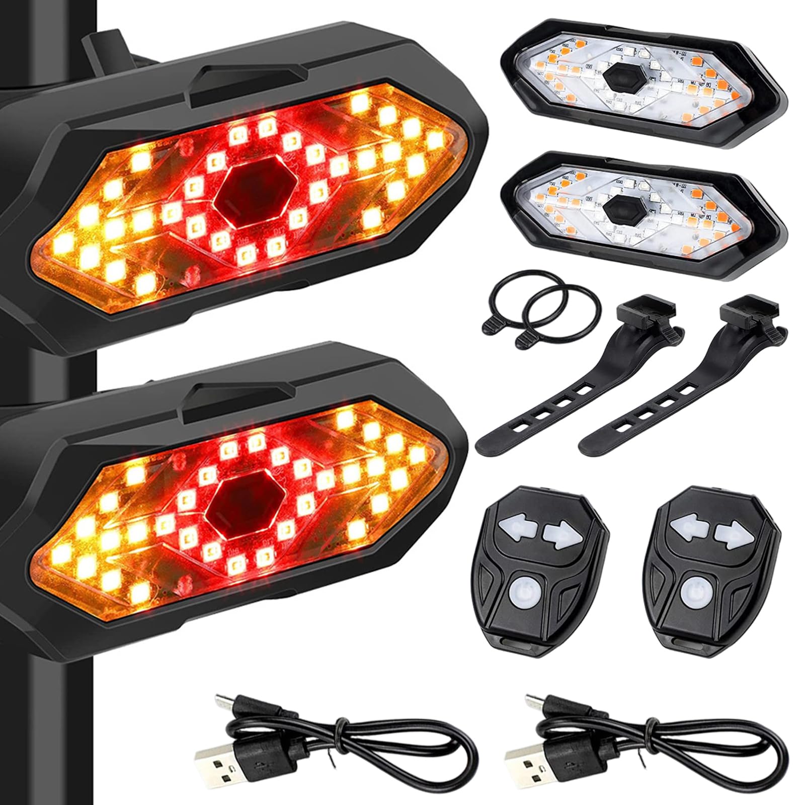2 Sets Bike Tail Light with Turn Signals Wireless Remote Electric Scooter Turn Signals USB Rechargeable Waterproof Flickers & Constant Light
