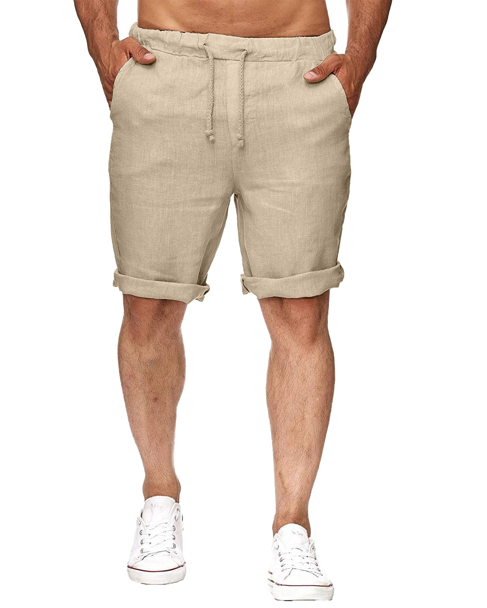 NANAMEEI Sommerhose Herren Kurze Hosen Leicht Sommer Leinenshorts Elastische Taille