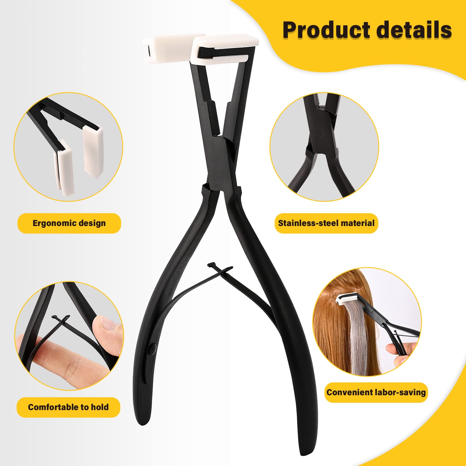Gomake Kit d'outils d'extension de cheveux avec surface plane en acier inoxydable pour extensions de cheveux, pince d'étanchéité, grattoir à ruban adhésif, pinces à cheveux, outils de coiffure pour