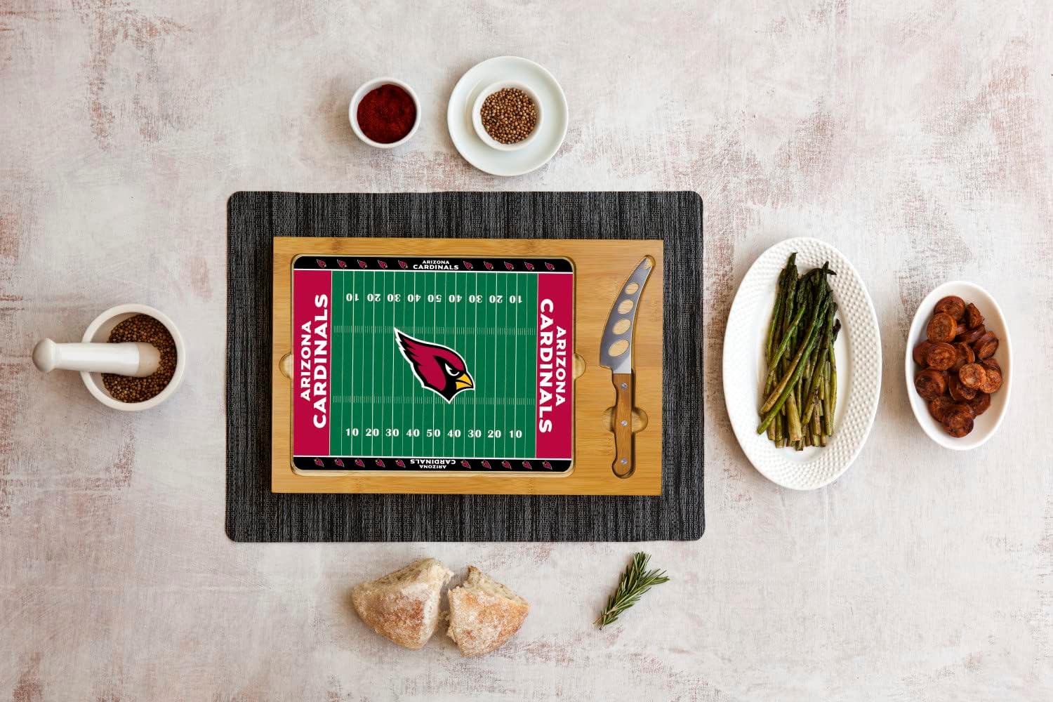 PICNIC TIME NFL Football Field Icon Glass Top Cutting Board & Knife Set, (Parawood & Bamboo)