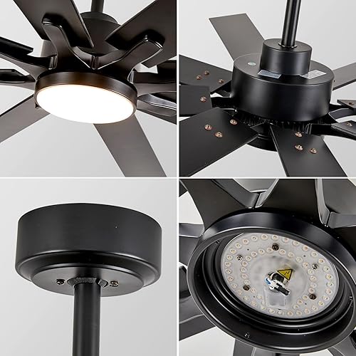 Miniatura 9 de 72 Inch Ceiling Fan with Lights, Large Outdoor Ceiling Fans with Light, Black Industrial Ceiling Fan 8 Blades For Great Room, Large Living Room Mate