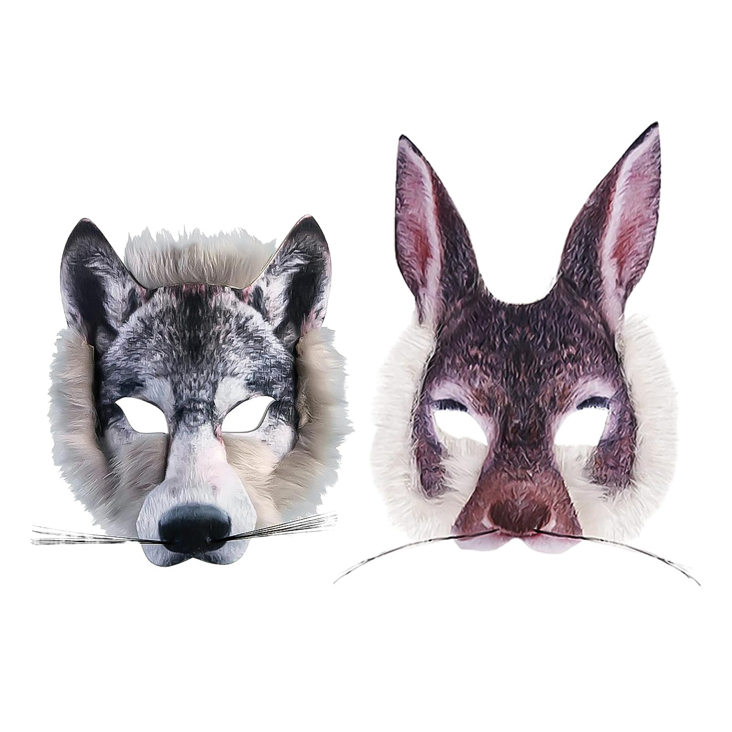HINFHI 2 Pieces Of Animal Mask, Rabbit Wolf Mask, Creative Personality Half-Face Mask, Role-Playing Props, Fun Eye Mask, Masquerade Mask Decoration.