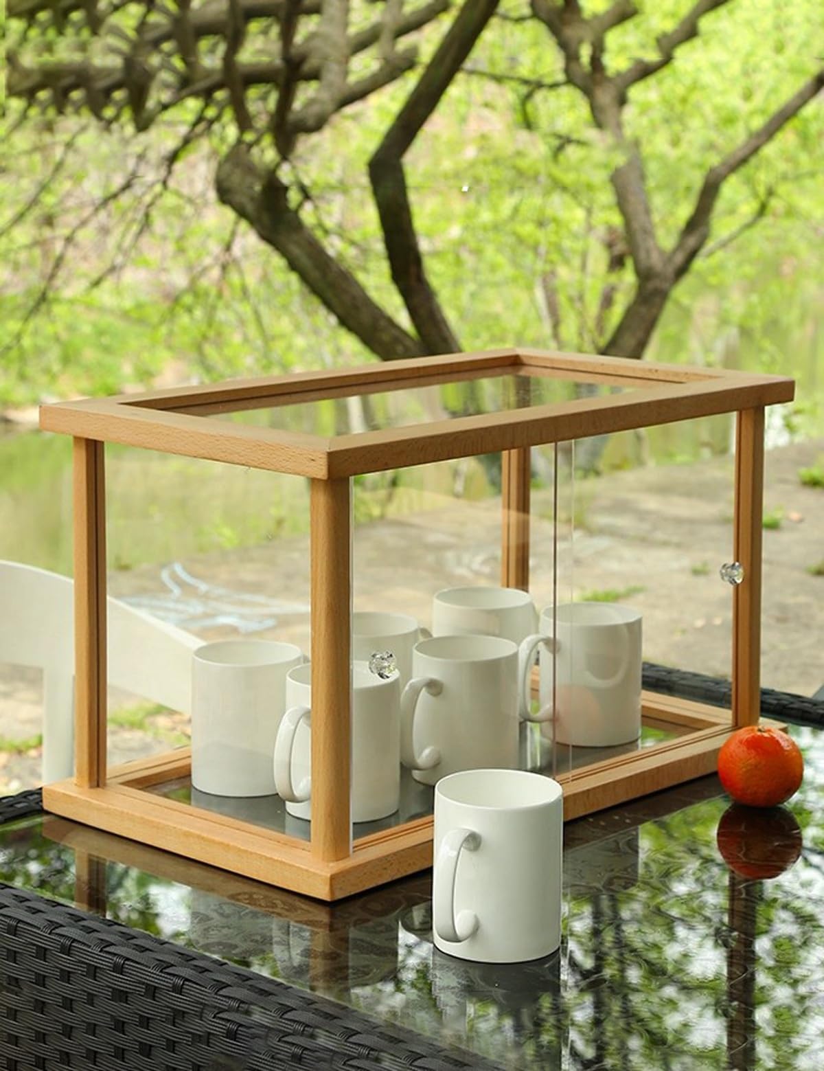 Vitrina de Madera Maciza para Pasteles y Galletas, con 3 estantes de Vidrio Templado, Puertas corredizas de acrílico para Figuras de acción y coleccionables. Ideal para exhibir Figuras de acción y OB