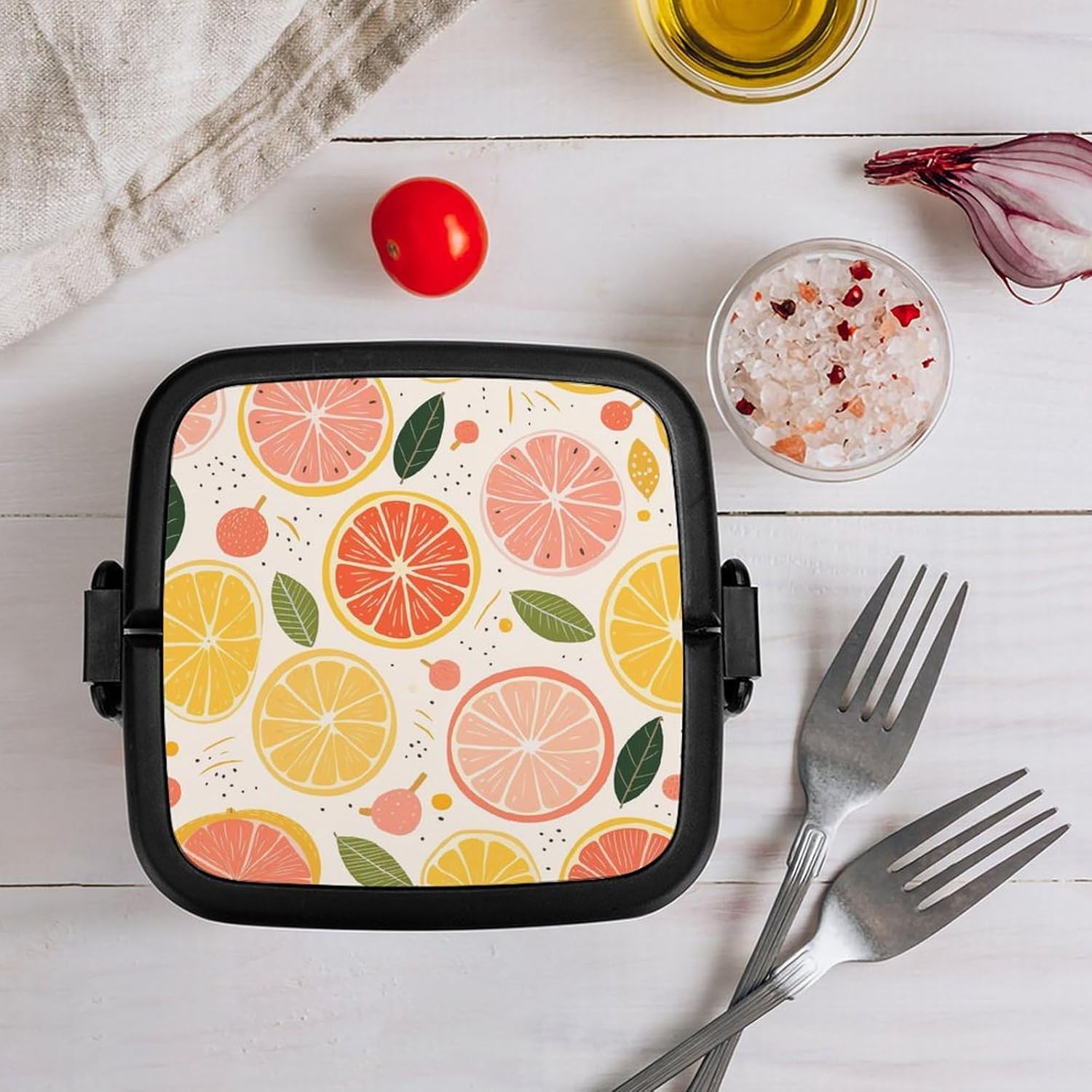 Adults Lunch Box Adult Bento Box Stackable Bento Box BPA-Free Colorful Fruit Print Lunch Box Food Container Ideal for Meal Prep, Work, And On The Go