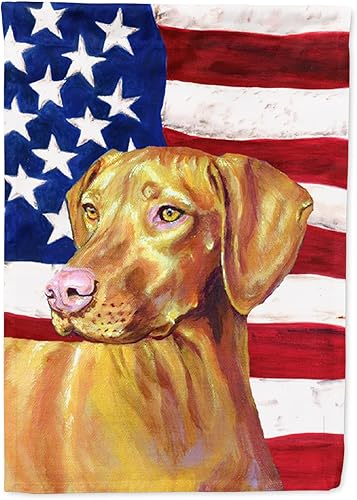 Miniatura 119 de Caroline's Treasures SS4017GF Bandera de Estados Unidos con Bulldog Inglés para jardín, bandera decorativa para patio exterior, patio, parterres,