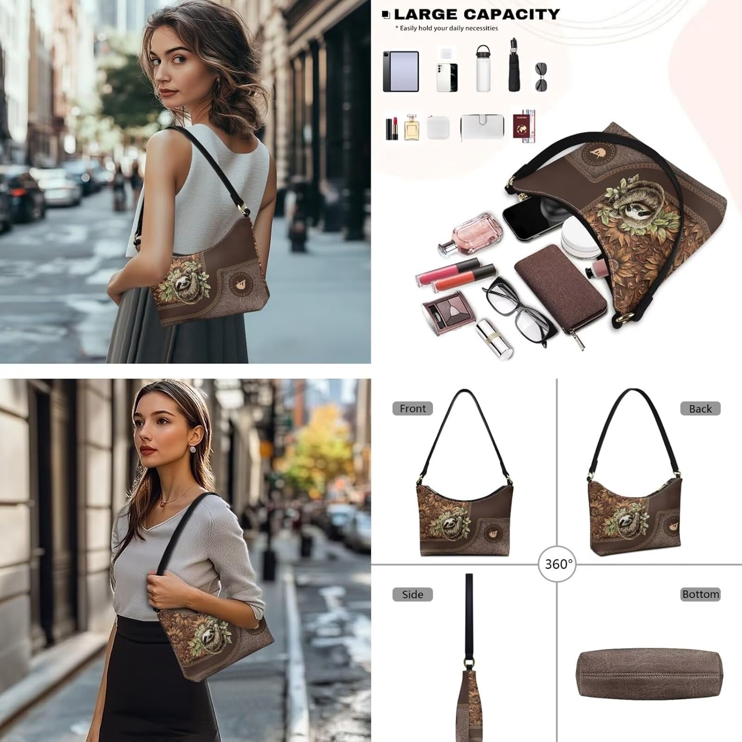 Tote Handbag Set 3pcs for Women, Ladies, PU Leather Shoulder Bag Waterproof Wallet Purse with Zipper for Work