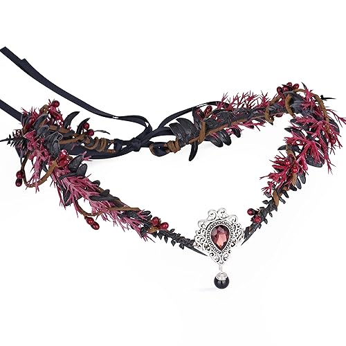 MOSTORY Handmade Fairy Flower Headpiece Woodland Elf Crown Black Leaf Circlet Dark Forest Wreath for Women Girls Renaissance Halloween Cosplay