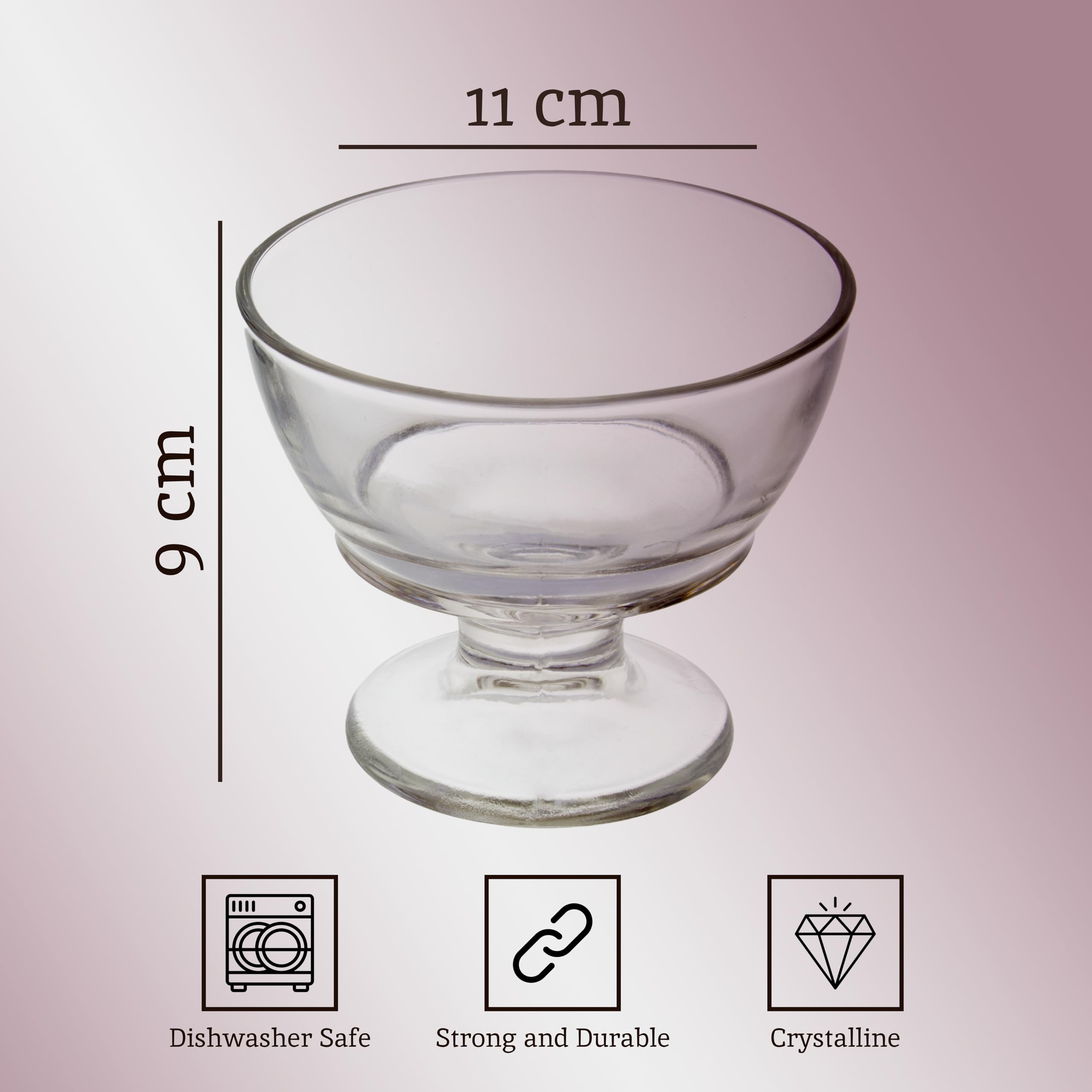 Premier Housewares Set of Four Torta Round Sundae Dishes/Easy to Grip Trifle Bowl Set/Serving Bowls With Footed Base/Clear Glass Bowl Set/Dimensions are W11 x D11 x H9cm/ Weight 1.06 - Image 2