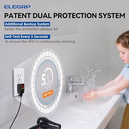 Miniatura 3 de ELEGRP Tomacorriente GFCI de 15 A, con autoprueba, diseño más delgado, resistente a manipulaciones TR, interruptores de falla a tierra con placa de