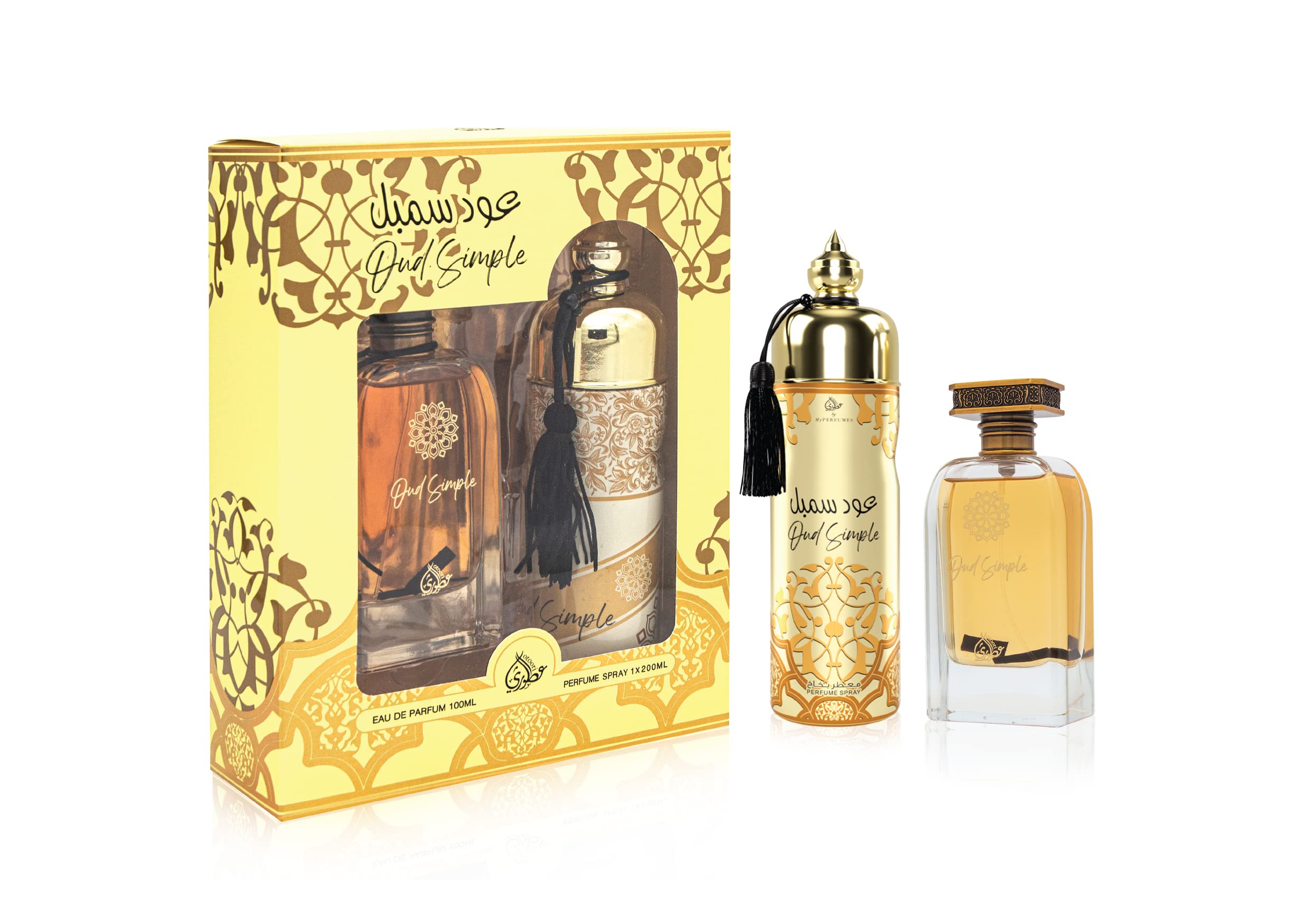 MY PERFUMES OUD SIMPLE from OTOORI Collection 2 Pieces Perfume Gift Set for Men and Women, 100 ml Eau De Parfum and 200 ml Perfume Spray (OUD SIMPLE)