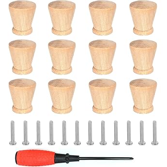 Pack of 12 Wooden Furniture Knobs Round Wooden Knobs Cabinet Knobs with Screws for Furniture Wooden Handles for Cabinets Wooden Knobs for Dresser Vintage Drawer Cabinet Wooden Handles Simple and Beautiful
