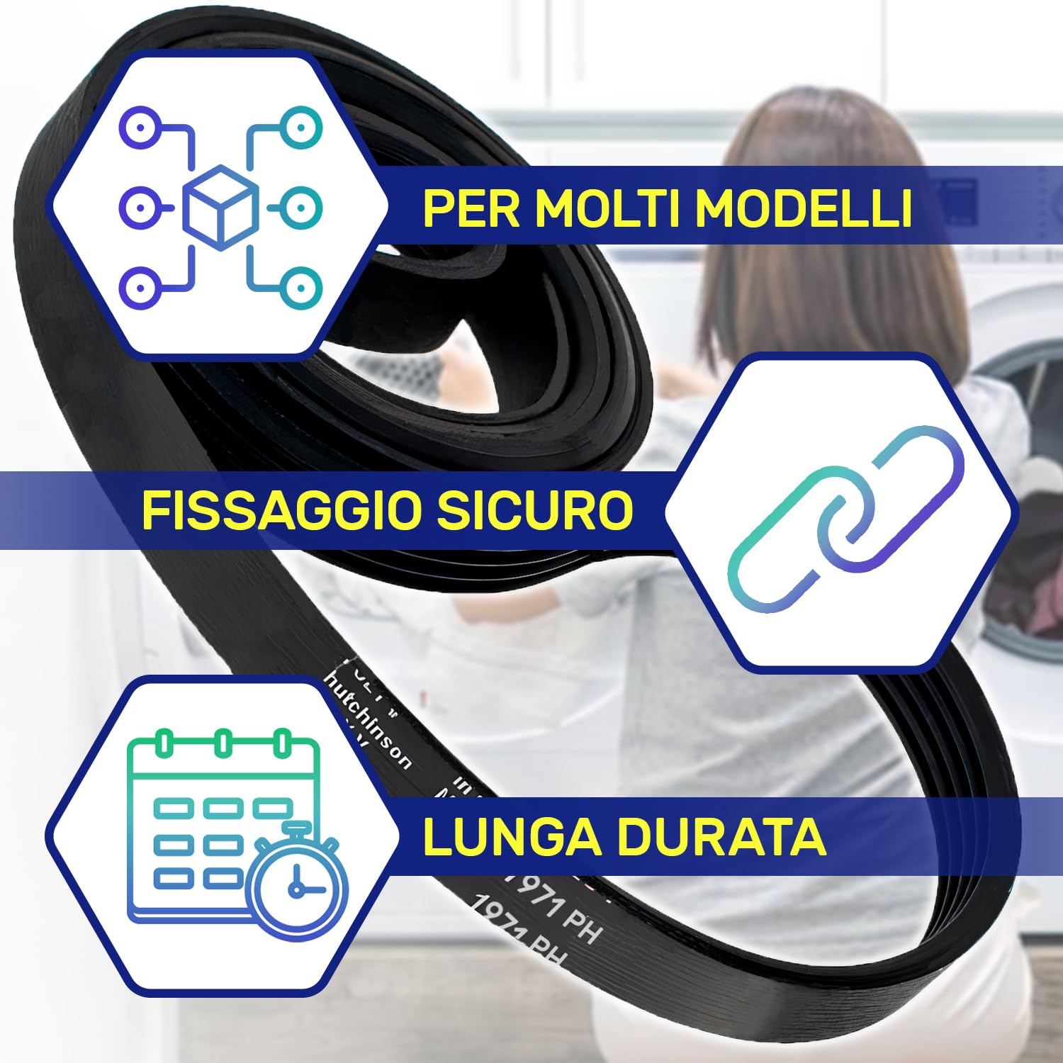 Cinghia Asciugatrice Poly-V 1971 PH 7 - Per Electrolux, AEG, Bosch, Siemens, Garanzia 10 Anni - Foto 6