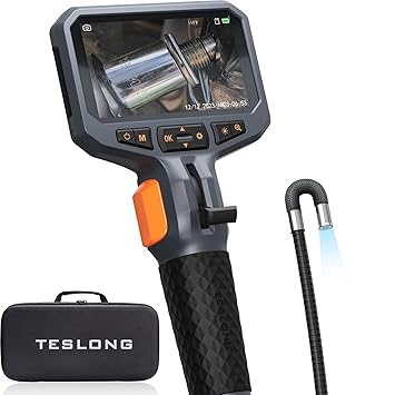 Two-Way Articulating Borescope with Light, Teslong Industrial Endoscope Inspection Camera with Articulated Probe, Flexible Mechanic Fiber Optic Snake Scope Cam for Wall Automotive Engine Inspect-5FT