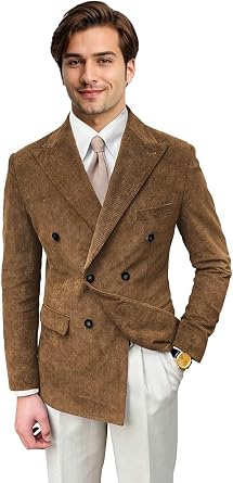 Mens Corduroy Jacket Double Breasted Blazer for Men Classic Suit Jacket Sport Coat Casual Suit Blazer