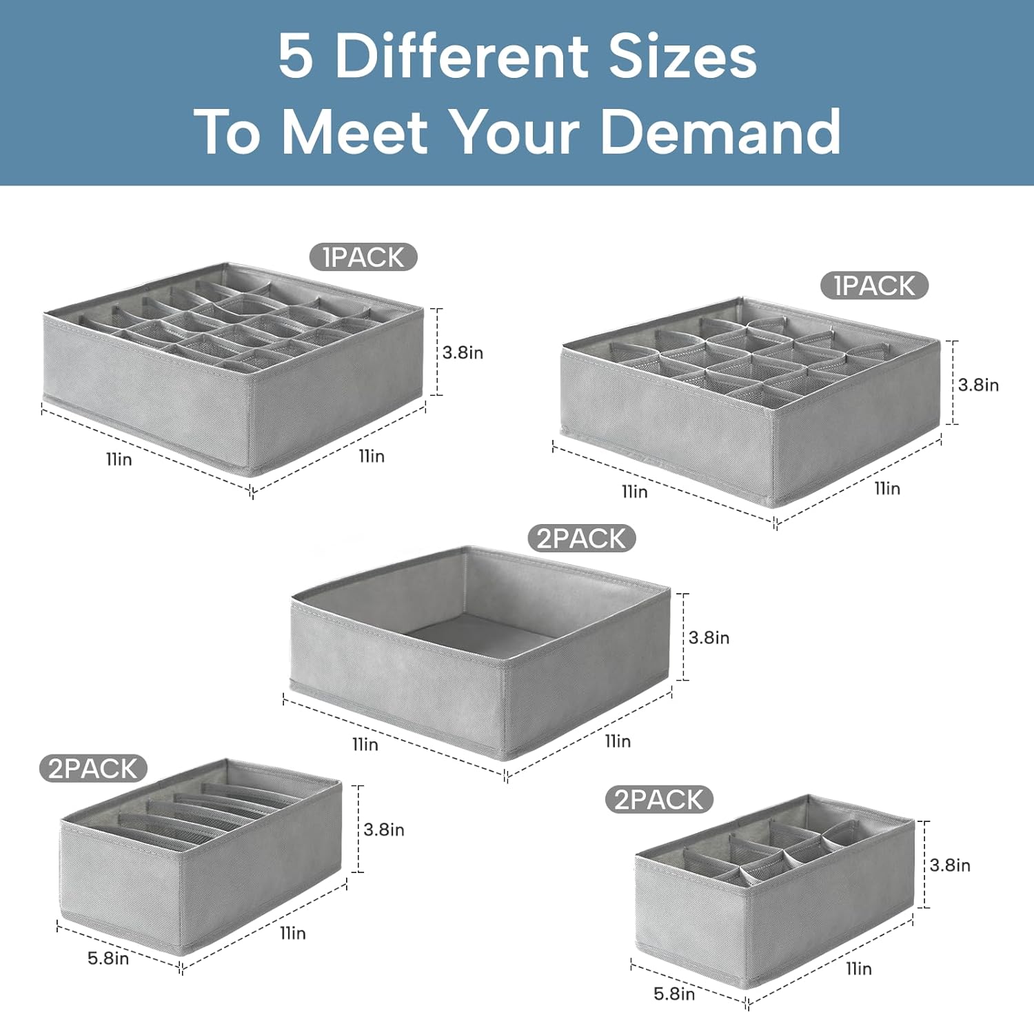 Criusia Drawer Organizer Clothes, 8 Pack Dresser Organizer for Underwear, Sock, Baby Clothes- Foldable Closet Organization and Storage Dividers Bins for Nursery, Bedroom (Grey) - Image 4