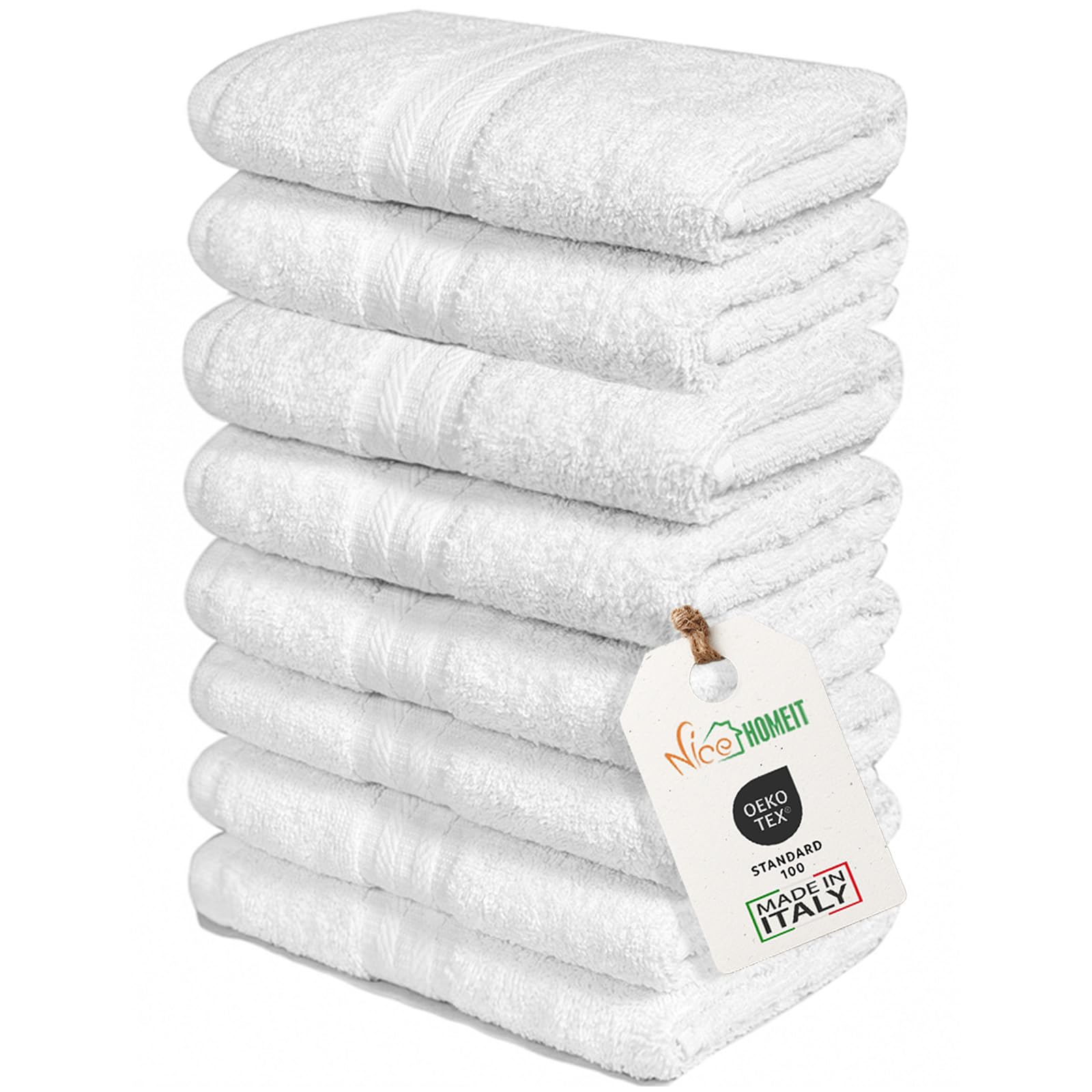 nice homeit Set 8 Asciugamani viso e Bidet in Cotone 35x55 in 100% cotone filato ad anello – set asciugamani da bagno viso e ospite Extra Morbidi e Assorbenti. MADE IN ITALY - BIANCO