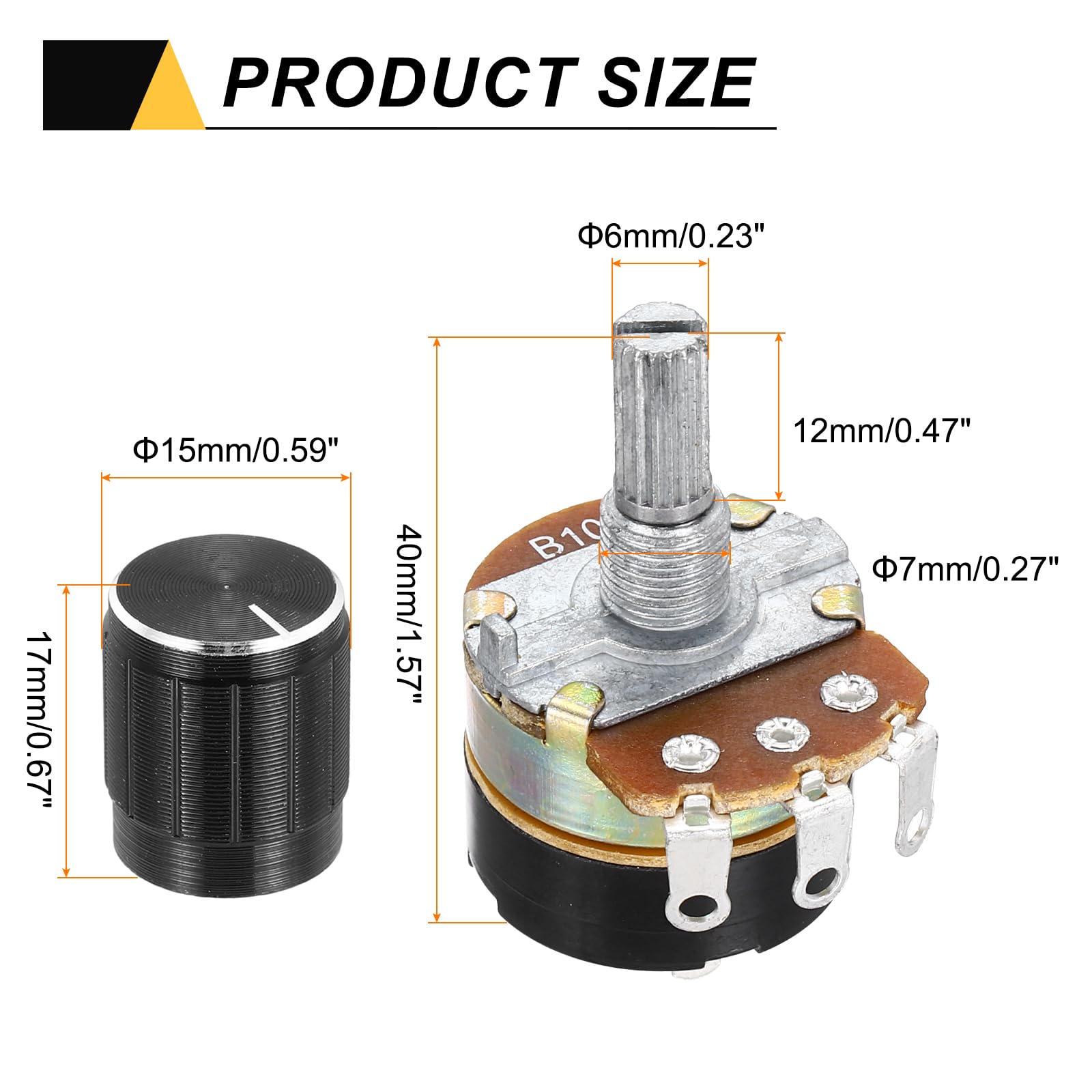 QUARKZMAN 6 sztuk WH138 Potencjometr 10K Ohm Rezystory zmienne Pojedyncze przegubowe 3 zaciski liniowe obrotowe z przyciskiem nasadki do sterowania głośnością audio