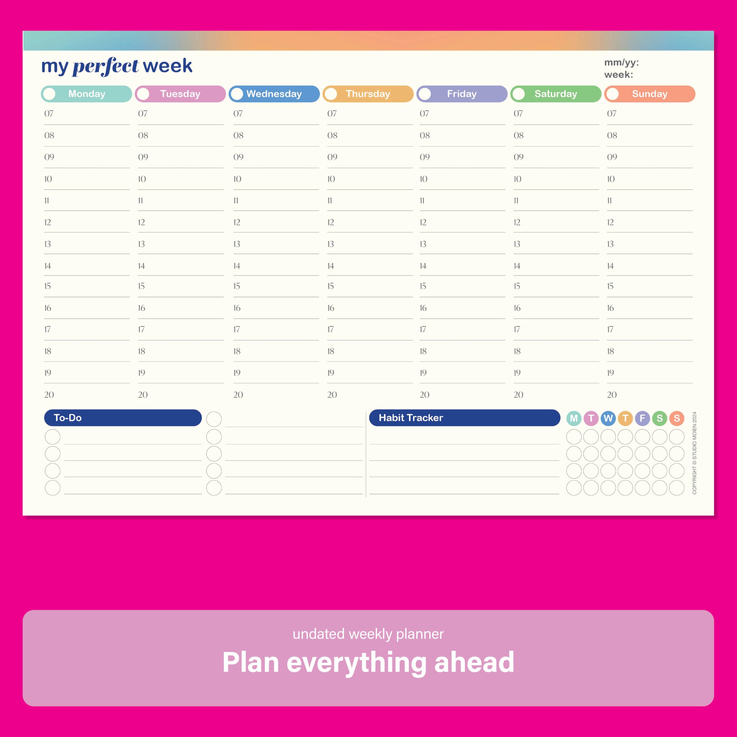 50-Sheet Undated Weekly Planner Pad (A4-29.7 x 21 cm) - Image 2