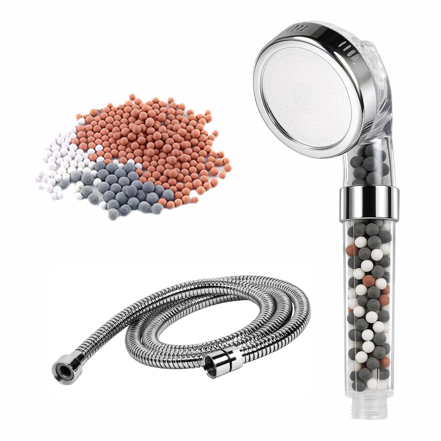 StoneStream® Filtro de cabezal de ducha eléctrico con manguera y piedras de repuesto para ablandador de agua dura, cabezal de ducha de alta presión, cuenta icónica similar al spa para piel y cabello