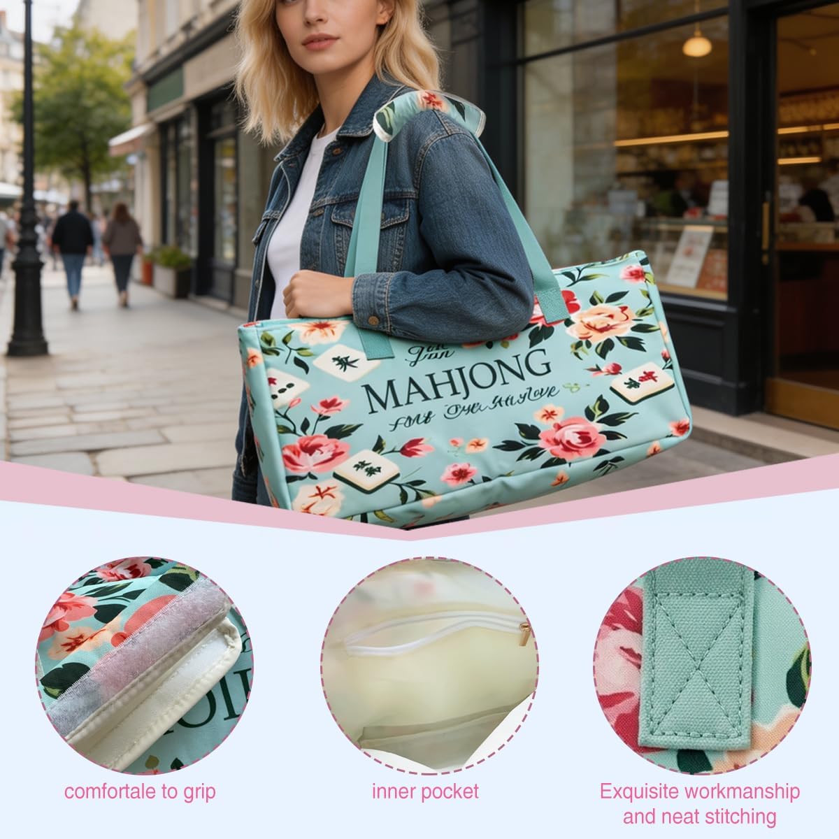Mahjong Bag & Mahjong Tile Bag Set - Large Mahjong Accessories Carrier, Mahjong Bags for Tiles and Racks Storage Tote, Mahjong Rack Bag Organizer, Perfect for Mahjong Accessories and Gifts