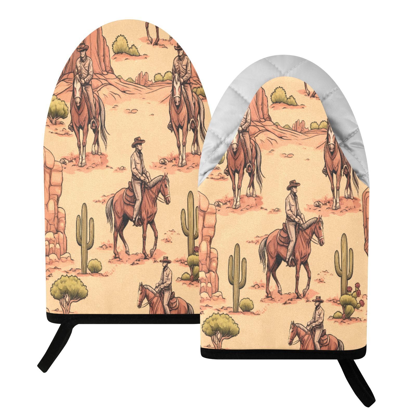 BURSTDDY Desert Cowboy Oven Mitt,Heat Resistant Kitchen Mitts for Cooking