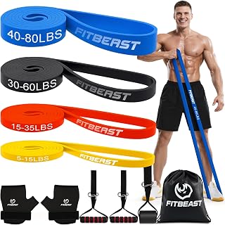 FitBeast Zestaw Opasek Odpornościowych z Rękawicami, Uchwytem do Drzwi, Torbą na Ramię – Trening Siłowy, Kalistenika, Joga, Mobilność, Ćwiczenia w Domu