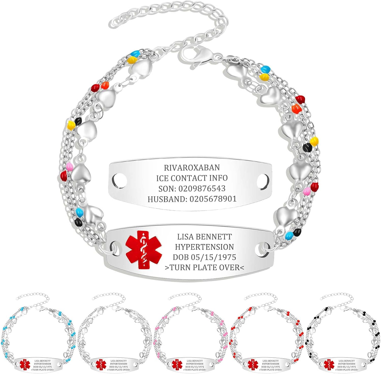 Personalized Medical Alert Bracelets for Women Custom Medical Bracelets Stainless Steel Free Engraving Personalized Medic ID Bracelet Wristband for Women Autism Diabetic Epilepsy Asthma