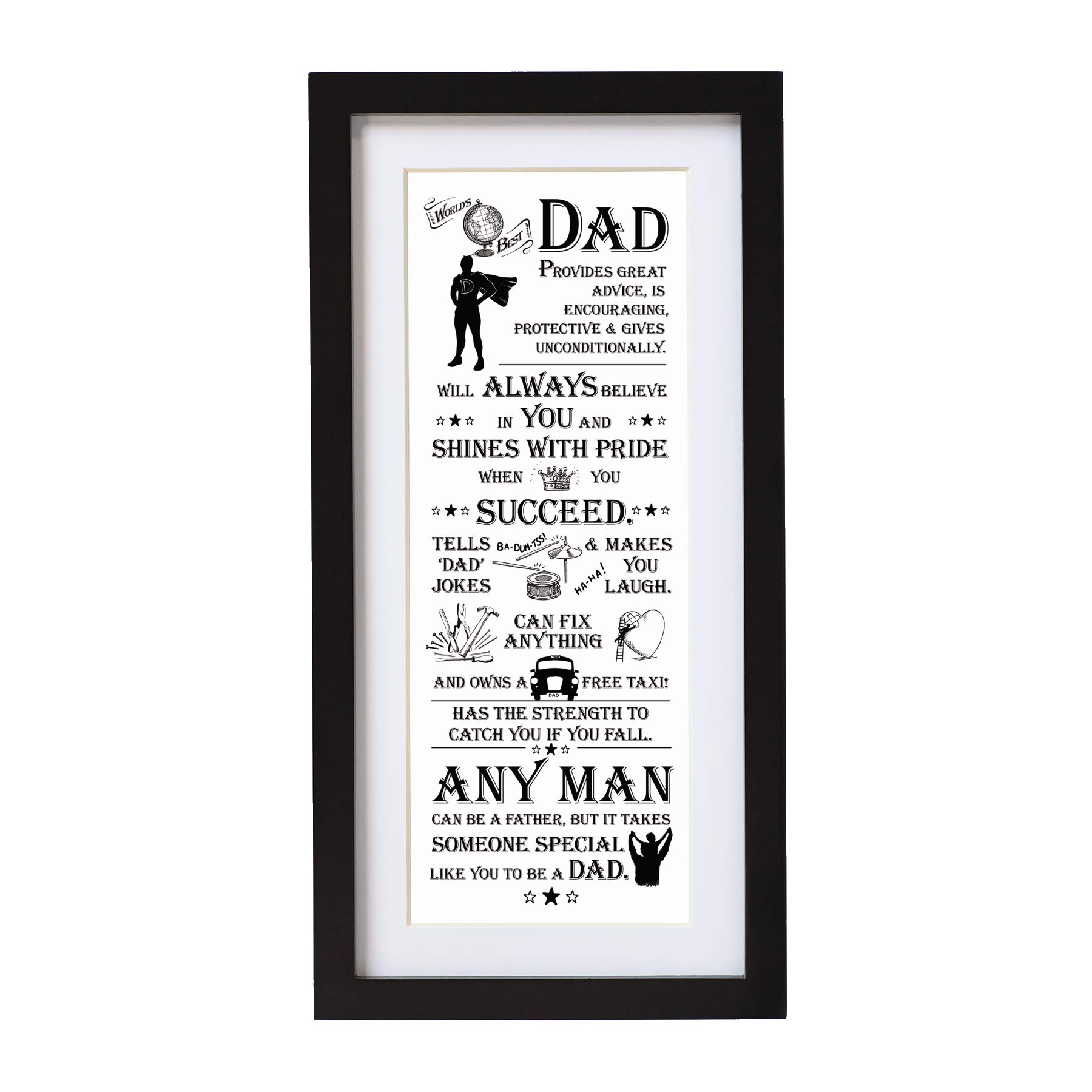 Arora The Ultimate Gift for Man Printed Word Poster - Black Wooden Framed Wall Art Picture - World Best Dad