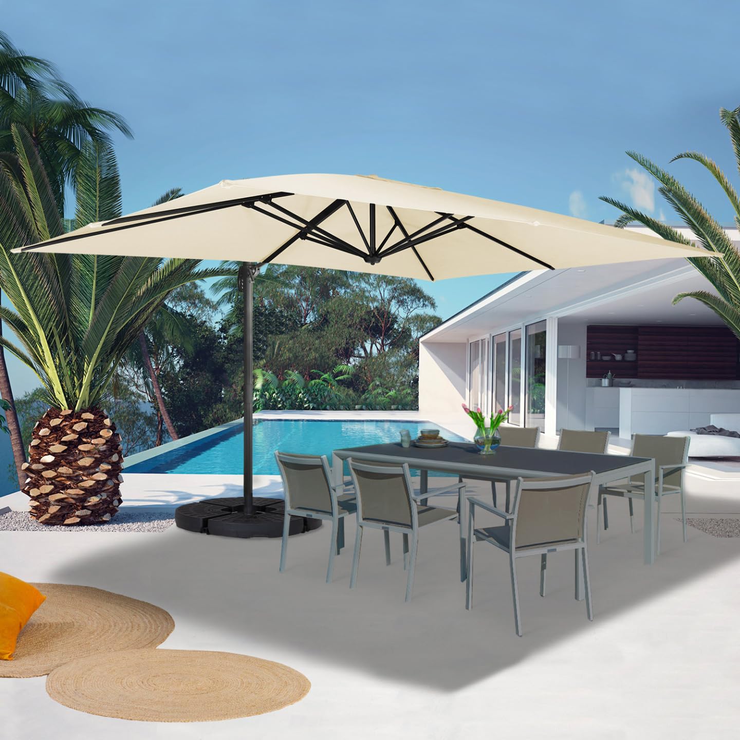 IDMarket - Parasol déporté inclinable Rotatif 360 Calvi écru 3x4 M