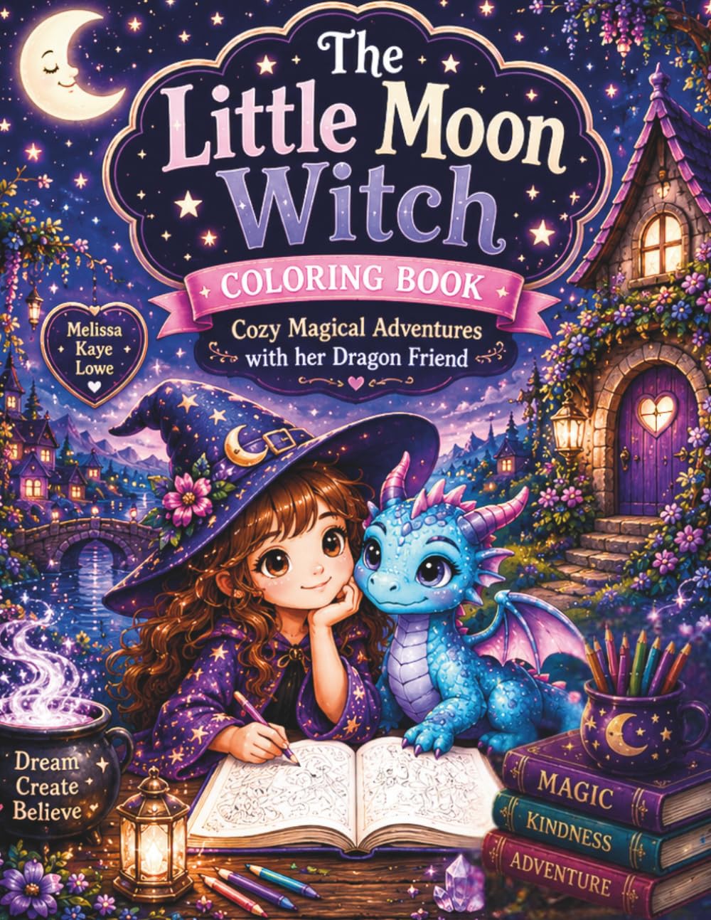The Little Moon Witch Coloring Book: Cozy Magical Adventures with her Dragon Friend