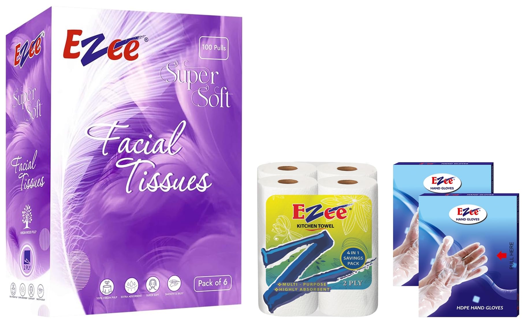 Ezee 2 Ply Facial Tissue Soft Pack 600 Pulls | Ultrasoft, Absorbent, Made of Virgin Paper | 100 Pull