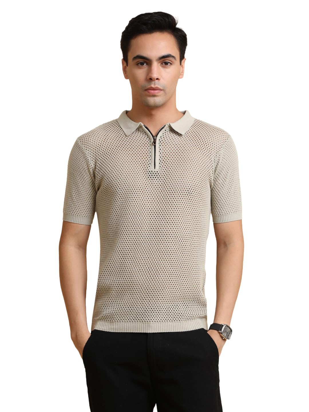 maniac || Mens || Resort Textured || Half Zipper || Polo Neck || Half Sleeve || Cotton || Tshirt-picture-30