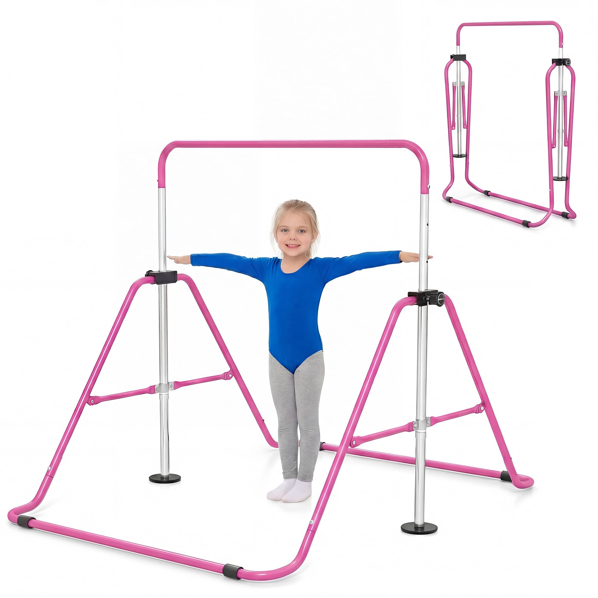 KOMFOTTEU Barra da ginnastica pieghevole per bambini, barra orizzontale con altezza regolabile in 5 livelli da 90 a 130 cm, carico di 70 kg, attrezzatura portatile per allenamento per interni esterni